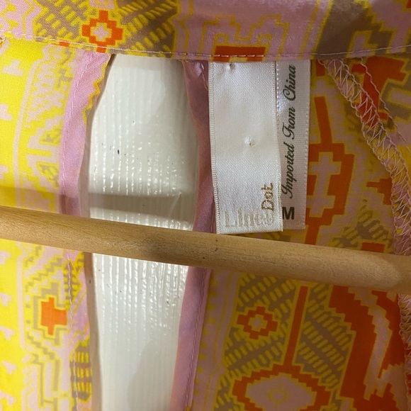 Line & Dot BOHO Orange Pink Yellow Blouse, 100% silk blouse - Picture 6 of 7